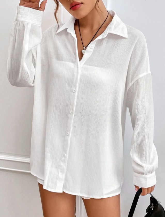 Women's Clothing Spring And Summer Women's Clothing Solid Color Loose Casual Drop Shoulder Shirt Slim Style_ecoleips.com