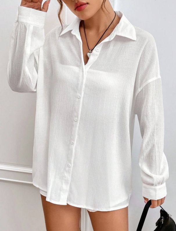 Women's Clothing Spring And Summer Women's Clothing Solid Color Loose Casual Drop Shoulder Shirt Slim Style_ecoleips.com