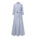 Women's Bohemian Style Striped Cardigan Dress Polo Collar Cotton Linen Three Quarter Sleeve New European American Fashion_ecoleips.com