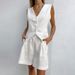 Verve 2025 Design Cotton Linen Suit Women's Summer Casual Sleeveless Vest Shorts Two-Piece Set_ecoleips.com