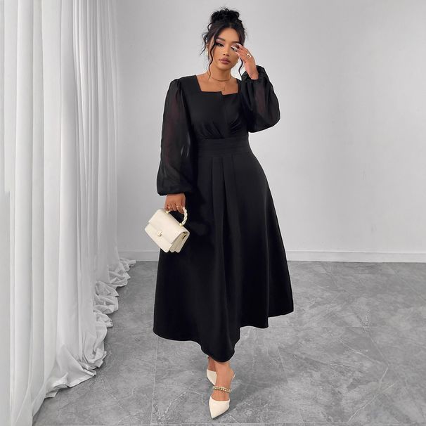 Elegant French-Inspired Maxi Dress – High Waist Pleated Long Sleeve Dress, Flowy & Feminine For Autumn_ecoleips.com