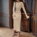 Spring/Summer Knit Dress With Relaxed Waistline, Round Neckline, And Slimming Stripes Long Women's Knit Skirt_ecoleips.com