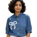 Women's Clothing Blue Floral Denim Shirt Loose Fit Slimming Casual Short Sleeve Korean Style Fresh_ecoleips.com