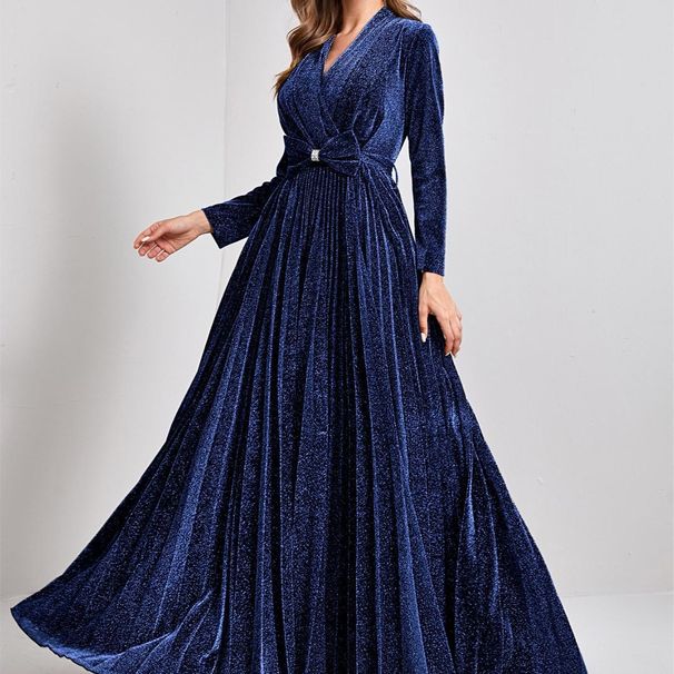 Women's v-neck long sleeves elegant evening dress prom dress party dress bridesmaid dress_ecoleips.com