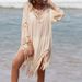 Women's Clothing Holiday Hand Hook Collar Solid Color Splicing Long Sleeves Long Tassels Perspective Loose Sunscreen Sexy Blouse_ecoleips.com