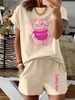 Women’s 2 Piece Outfit Set – Oversized Graphic T-Shirt And Biker Shorts Matching Set, Casual Summer Lounge Tracksuit For Daily Wear-309_ecoleips.com