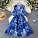 Women's Floral Print Dress French Romantic Style Long Sleeves Slim Fit A-Line Skirt Elegant Youthful Spring Dress_ecoleips.com