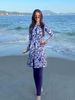Women's Clothing Women's Blue White Porcelain Print Swimsuit Slimming Split Design Belly-Covering Long-Sleeved Long-Pants Sun-Proof Bikini Set_ecoleips.com