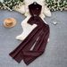 Korean Style Women's Cami Top And High-Waisted Wide Leg Pants Set - Summer Drawstring Waist Two Piece Outfit_ecoleips.com