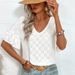 Cross-Border Foreign Trade Knitted Embroidered Hollow Out Ruffled V-Neck Short Sleeve Top T-Shirt Women's Spring Autumn_ecoleips.com