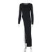 Women's Sexy Solid Color Long Sleeve Dress European American Style round Neck Unique Slit Fashionable Summer New Arrivals_ecoleips.com