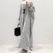 "Modest Striped Cotton Linen Cardigan Dress – Loose Fit Plus Size Cover-Up For Muslim Women"_ecoleips.com