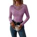 Women's Elegant V-Neck Long Sleeve Top With Delicate Lace Trim – Soft & Stylish Casual Blouse For Autumn & Winter_ecoleips.com