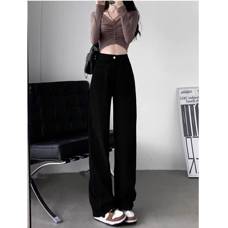 Coffee Colored High-Waisted Wide Leg Jeans for Women Slimming Casual Loose Straight Leg Trousers Trendy Versatile New Style_ecoleips.com