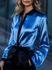 Women's Elegant Satin Long Sleeve Blouse With Color Block Design - Office Casual Chic Shirt For Work & Everyday Wear_ecoleips.com