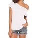 Milk Silk Brushed Fabric Off-Shoulder Top for Women Unique Design Slimming One-Shoulder Short-Sleeved T-Shirt New Summer Style_ecoleips.com