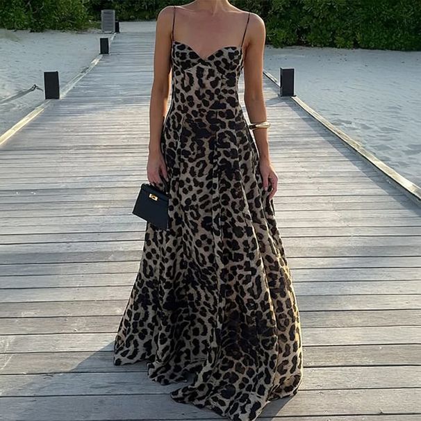 KaiKuo Cross-Border European And American Y2K Hot Girl Leopard Print Strap Long Dress Women's Clothing 2025 Autumn_ecoleips.com