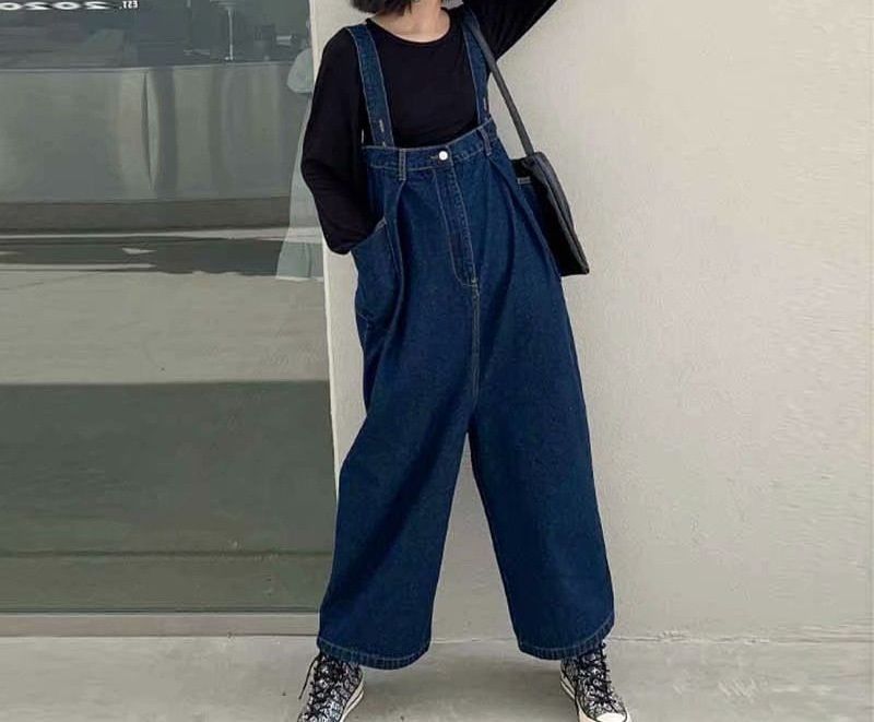 Youthful Denim Overalls For Women Plus Size New Retro Hong Kong Style Loose Slimming Korean Straight Pants Cute Japanese_ecoleips.com