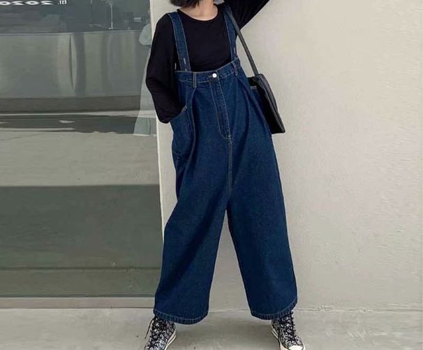 Youthful Denim Overalls For Women Plus Size New Retro Hong Kong Style Loose Slimming Korean Straight Pants Cute Japanese_ecoleips.com