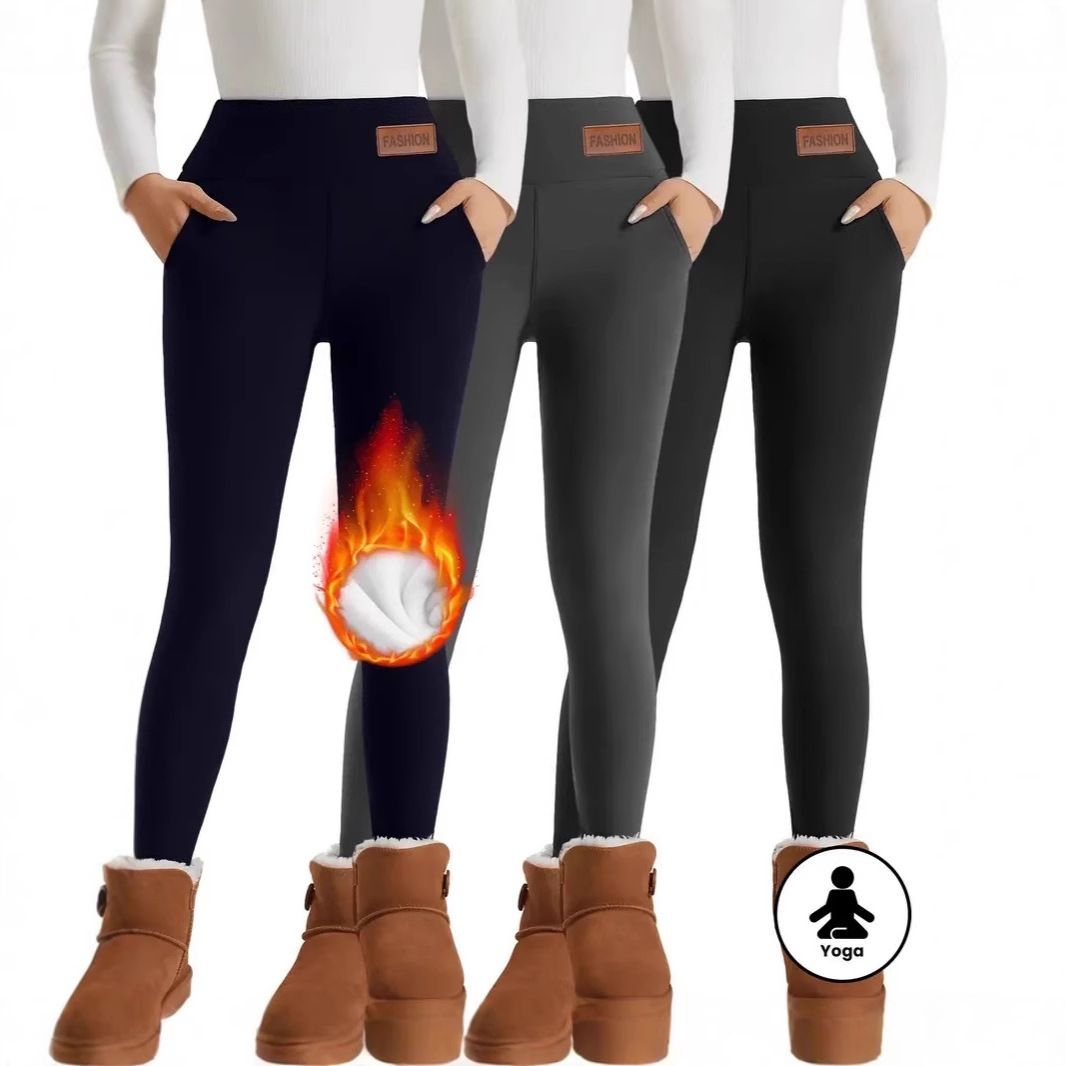 Women's Clothing High Waisted Warm Fleece Lined Leggings Super Soft Stretch Yoga Pants Pocket Casual Pants_ecoleips.com