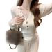 Women's Fleece Washed Knit Top V Neck Button Up Soft Lace Patchwork Pure Base Layer Autumn Winter_ecoleips.com