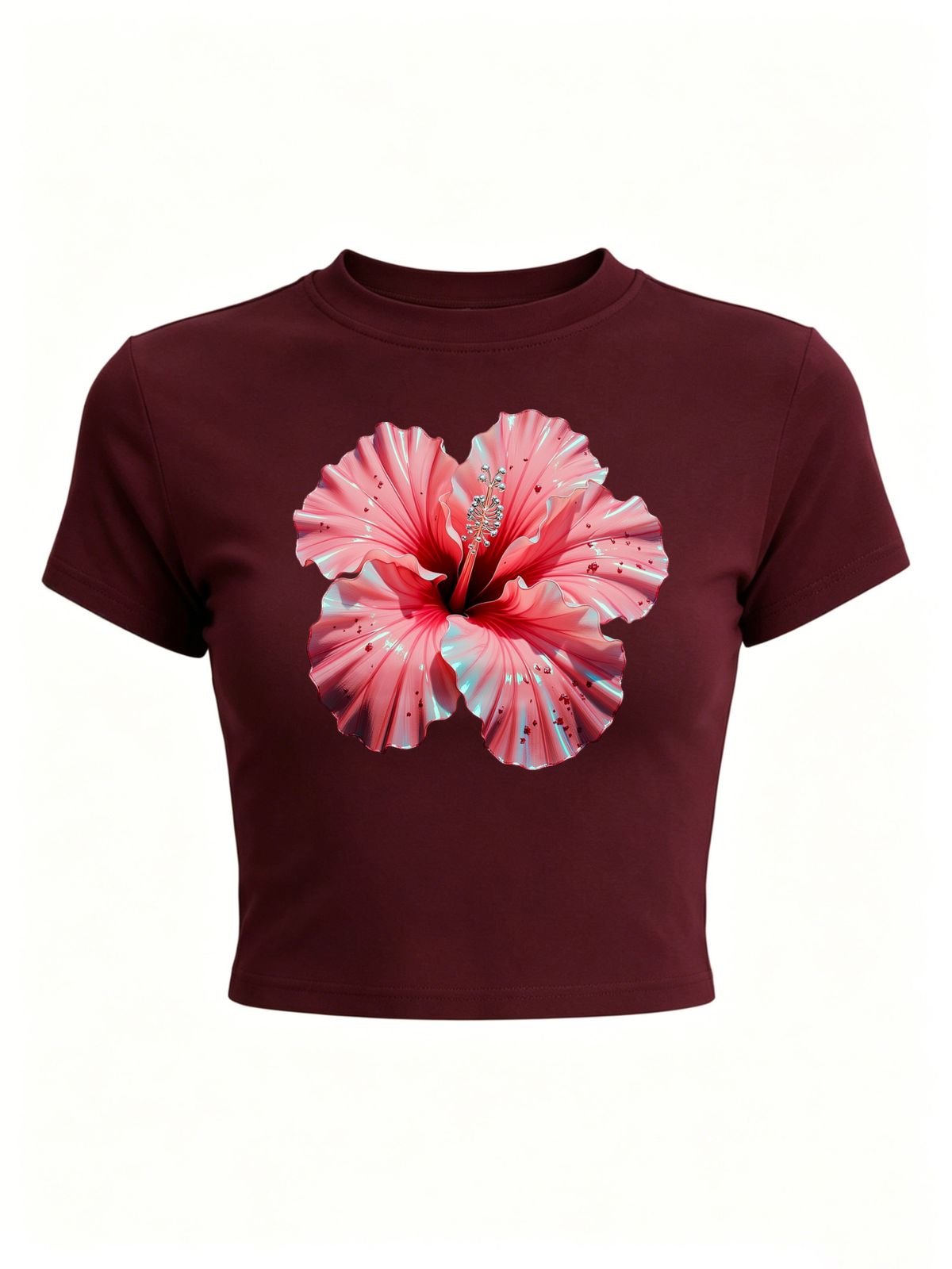 Women’s Trendy Logo Print Crop Top, Y2K Short Sleeve Casual Fashion T-Shirt_ecoleips.com