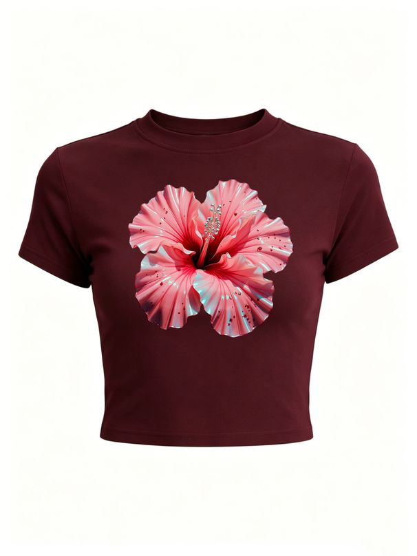 Women’s Trendy Logo Print Crop Top, Y2K Short Sleeve Casual Fashion T-Shirt_ecoleips.com