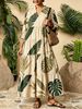 New Elegant Plus Size Women's Ethnic Print Long Dress V-Neck Casual Vacation Commute Dress_ecoleips.com