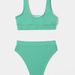 Ribbed High Waisted Two Piece Bikini Set Solid Color U Neck Sleeveless Sports Swimsuit Women Summer Beach Bathing Suit_ecoleips.com
