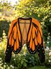 Orange Black Butterfly Print Open Pit Rib Knit Cardigan, Loose Lightweight Breathable Soft Skin-touch Cropped Air Conditioning Jacket_ecoleips.com