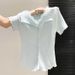 New Style Women's Ruffled Knit T-Shirt V Neck Slim Fit Lace Trim Gentle Top For Summer_ecoleips.com