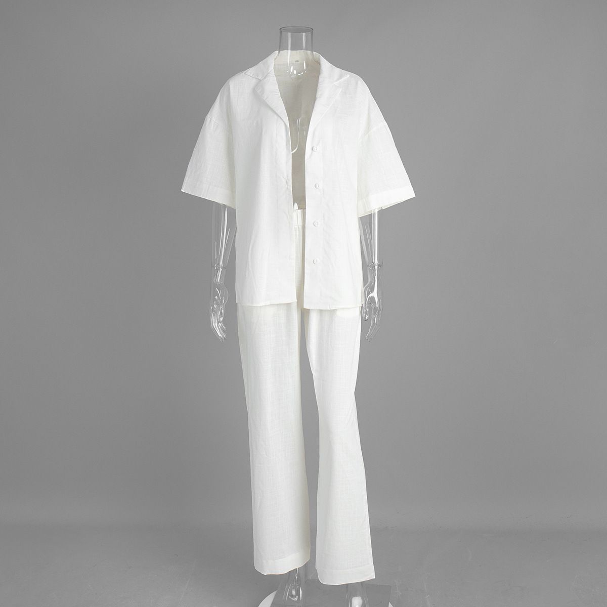 Cross-Border Cotton European American 2025 Spring And Summer New Loose Short-Sleeved Shirt Long Pants Casual Set_ecoleips.com