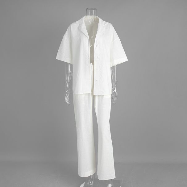 Cross-Border Cotton European American 2025 Spring And Summer New Loose Short-Sleeved Shirt Long Pants Casual Set_ecoleips.com