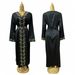 Women's New Color-Block Rhinestone Craft Belt Slim V-Neck Elegant Muslim Robe Long Dress_ecoleips.com