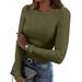 2026 Eurean And American Cross-Border New Women's Long Sleeve Stretch Crew Neck Ribbed T-Shirt Slim Fit Casual Basic_ecoleips.com