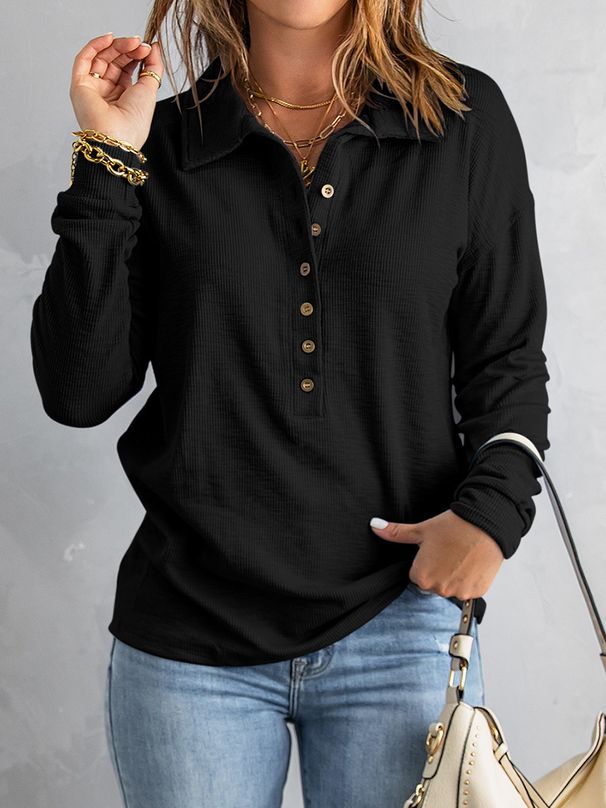 Solid Color Knitted Sweater, Women's Single-Breasted Lapels, Long Sleeves, Loose Casual Base Tops, Autumn And Winter_ecoleips.com