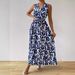 New 2026 Elegant Women's French Resort Style Printed Dress V Neck Maxi Tie Waist European American Cross Border Elegance_ecoleips.com