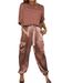 European American Spring And Autumn New Fashion Women's Solid Color Smooth Satin Three-Quarter Sleeve Top_ecoleips.com