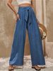 European And American Style Women's Solid Color High Waist Wide Leg Pants Casual Tie Waist Vacation Trousers_ecoleips.com