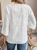 K New Loose V-neck Temperament Commuting Embroidered Flared Lace Top_ecoleips.com