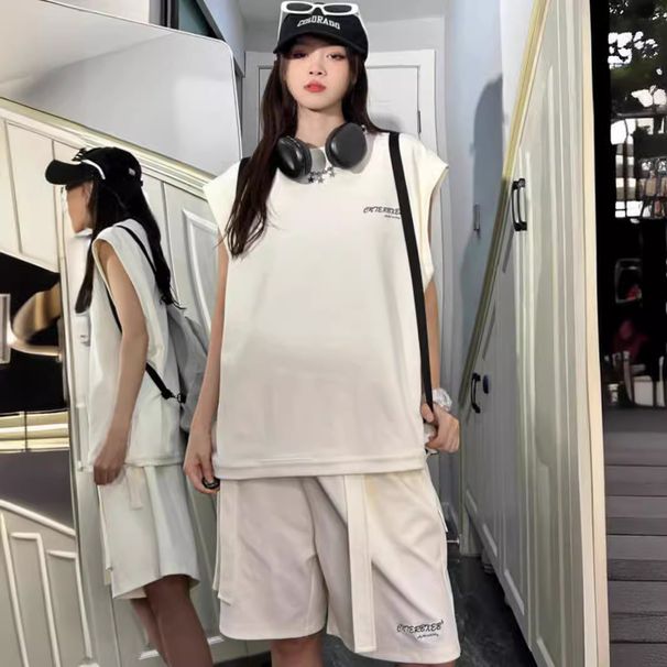Women's Avocado Green Sporty Fashion Set High End Style Casual Loose Fit Two Piece Set for Couples Short Sleeved Shirt And Shorts_ecoleips.com