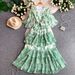 Women's Romantic Pastoral Style Floral Print Dress Bell Sleeve Slimming Elegant Ruffled Long Skirt Summer Vacation Fashion_ecoleips.com