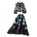 Women’s Printed Blouse & High-Waisted Skirt Set – Ruffled Sleeves & Button Front (2 Colors, 5 Sizes)_ecoleips.com
