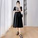Summer New Korean Fashion Puff Short Sleeve V-Neck Striped Patchwork Maternity Dress_ecoleips.com