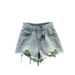 Colorful Ripped Denim Shorts For Women 2024 Summer New High Waist Slimming Girl A-Line Frayed Wide Leg Hot Pants_ecoleips.com