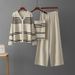 Fashionable Women's Korean Style Three Piece Set V Neck Loose Casual Knit Top High Waist Slimming Straight Cut 2025_ecoleips.com