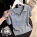 Gray Collared Knit T-Shirt Casual Zipper Design Women's Top Spring Summer Style Youthful New_ecoleips.com