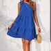 Cross-border One-shoulder Jacquard Plaid Holiday Bow-tie Strap Sleeveless Short Women's Dress For Spring And Summer With_ecoleips.com