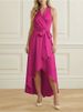 Freeacy Women's Solid Color Halter Wrap High-Low Midi Dress 2026 Summer Elegant Office Dress For Office Ladies Pleated Dresses_ecoleips.com