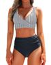 Women's Clothing Solid Color Backless Pleated Gathered Two Piece Swimsuit Sexy Tight Fit Bikini Polyester_ecoleips.com